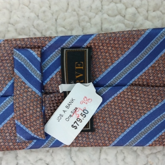 NWT Jos A. Bank Reserve Brown/Blue Silk Stripe Tie - Picture 8 of 10